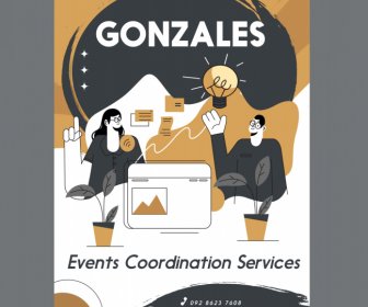 Gonzales Olaylar Koordinasyon Hizmetleri El Ilanı şablonu Elle çizilmiş Klasik Eskiz