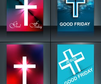 イエスの聖金曜日パンフレット テンプレート コレクション カード クロス カラフルなベクトル