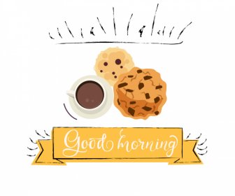 Modèle De Logo De Petit-déjeuner De Bonjour Décor Dessiné à La Main Rétro