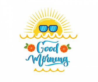 доброе утро знак логотиптип смешной стилизованный солнце оранжевый фрукт каллиграфия декор