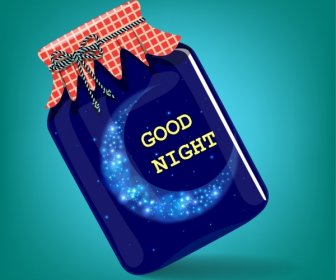 Gute Nacht Flasche Mit Funkelnden Mondsymbol Hintergrund