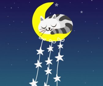 Buenas Noches Background Sleeping Cat Moon Star Iconos