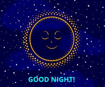 Good Night Banner Sleeping Sun Icon Starry Sky