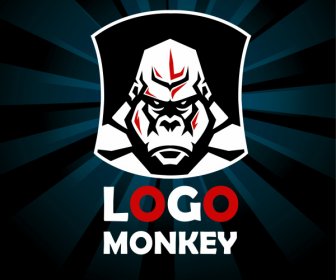 Templat Logo Gorila Sketsa Datar Gelap