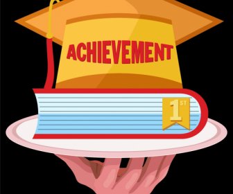 Graduation Achievement Icon 3d Hat Book Hand Sketch