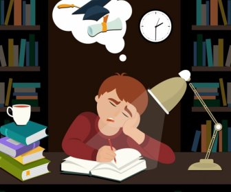 Graduation Dreaming Drawing Learning Boy Speech Bubble Icons