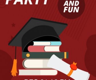 Graduation Party Banner Book Diploma Cap Icons Decor