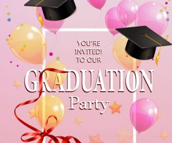 Graduation Party Invitation Template Colorful Balloon Icons Decor