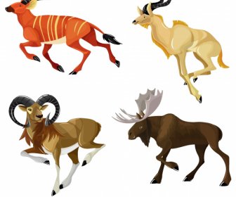 Graminivorous Animals Icons Antelopes Reindeers Sketch