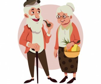 Grandparents Icons Colored Cartoon Character Sketch