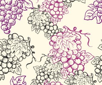 Grapes Pattern Template Elegant Classical Handdrawn Design