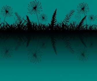 Grass Background Dark Blue Design Reflection Style