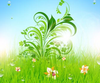 Rumput Alam Dan Bunga Vektor