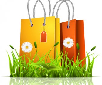 Grass With Bag Spring Background Vector