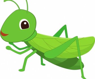 Sauterelle Bug Icône Vert Décor Dessin Animé Personnage Croquis