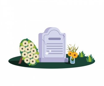 Friedhof Design Elemente Grab Blumenstrauß Skizze