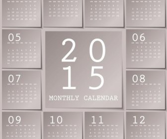 灰色背景 Montly 塊粘滯 Notes15 向量日曆範本