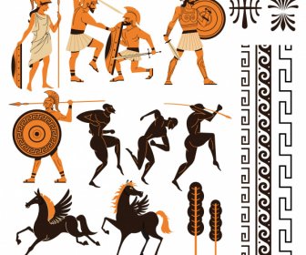 Griechische Designelemente Klassische Symbole Musterelemente Skizze