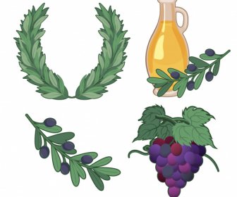 Greek Symbols Icons Wreath Olive Grapes Sketch