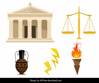그리스 이야기 디자인 요소 색된 기호 스케치