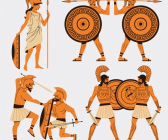 ギリシャの戦士アイコン古典的な漫画のキャラクタースケッチ