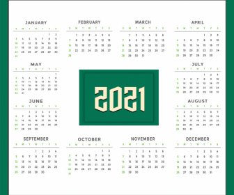 Green Calendar For New Year 2021