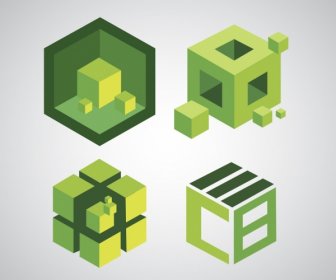 Icônes De Cubes Verts D’esquisse 3d Décoration