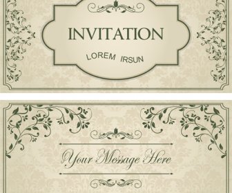 Green Floral Invitation Cards Vector Set
