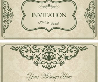 Green Floral Invitation Cards Vector Set