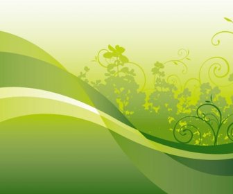 Green Floral With Wave Vector Background
