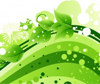 Green Leaves With Abstract Wave Background