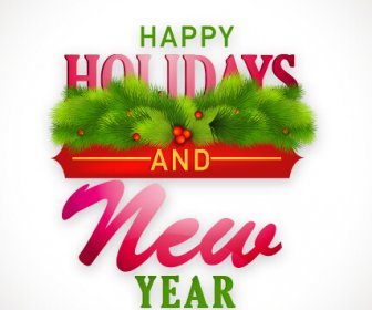 Green Needles Christmas And New Year Label Background