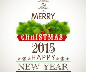 Green Needles Christmas And New Year Label Background