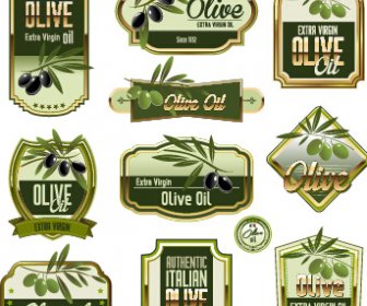 Green Olive Oil Labels Set Vector