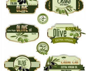 Grüne Oliven-Öl Etiketten Setzen Vektor