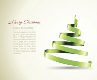 녹색 리본 크리스마스 트리 인사말 카드 벡터