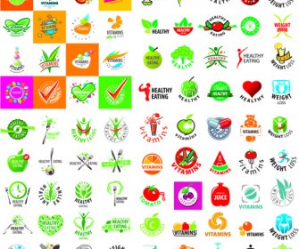 Green Styles Healthy Logos Vectors Set
