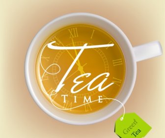 Green Tea Advertisement White Cup Calligraphy Clock Icon
