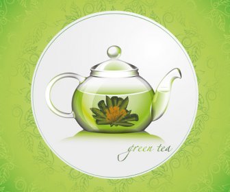 Green Tea With Pattern Background Vector