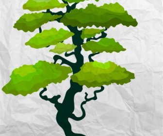 Grüner Baum Zeichnung Zerknittertes Papierhintergrund