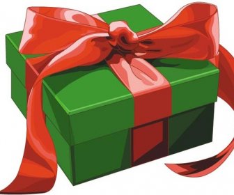 กล่องของขวัญคริสต์มาส 3d กับเวกเตอร์สีแดงโบว์สีเขียว