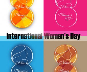 Kartu Ucapan Dengan Teks 8 Maret Womens Bahagia Hari Berbeda Warna Variasi Latar Belakang Set Kartu Vektor
