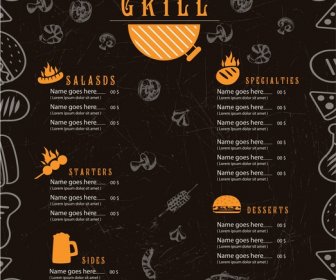 Grill Menu Design With Cuisines On Dark Background