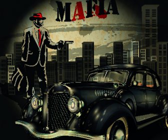 Grunge Gaya Retro Mobil Poster Vektor