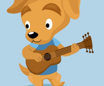 Ikon Karakter Anjing Gitaris Sketsa Bergaya Lucu
