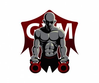 Gym Athlete Icon Muscular Man Sketch Modern Dark