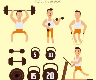 Gym Design Elements Man Dumbbell Icons