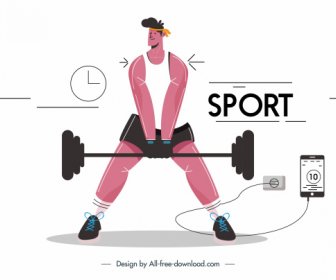 Gymnasium Athlete Icon Cartoon Character Sketch