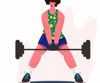 Gymnasium Sport Icon Woman Dumbbell Sketch Cartoon Character