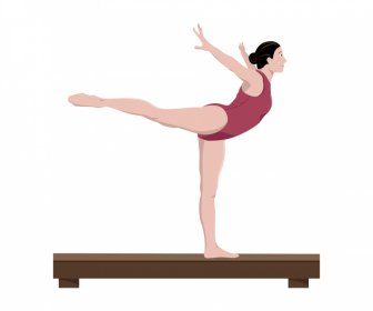 Ginástica Equilíbrio Viga Atleta ícone Equilíbrio Menina Esboço Desenho Animado